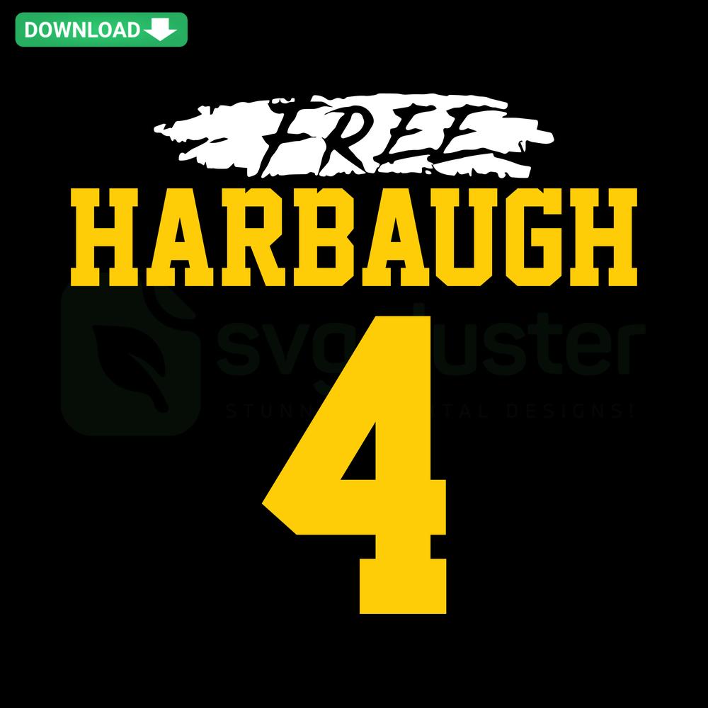 Bold text reading Free Harbaugh 4 Football Coach in Michigan Wolverines colors; SVG design files for download.