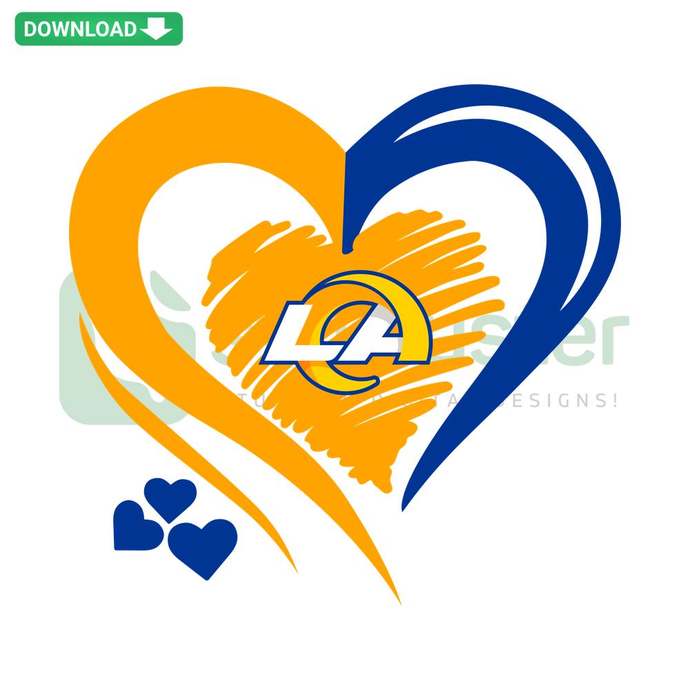 Los Angeles Rams Heart Logo SVG, perfect for designers, featuring blue and gold heart-shaped design. Digital Download Resource.