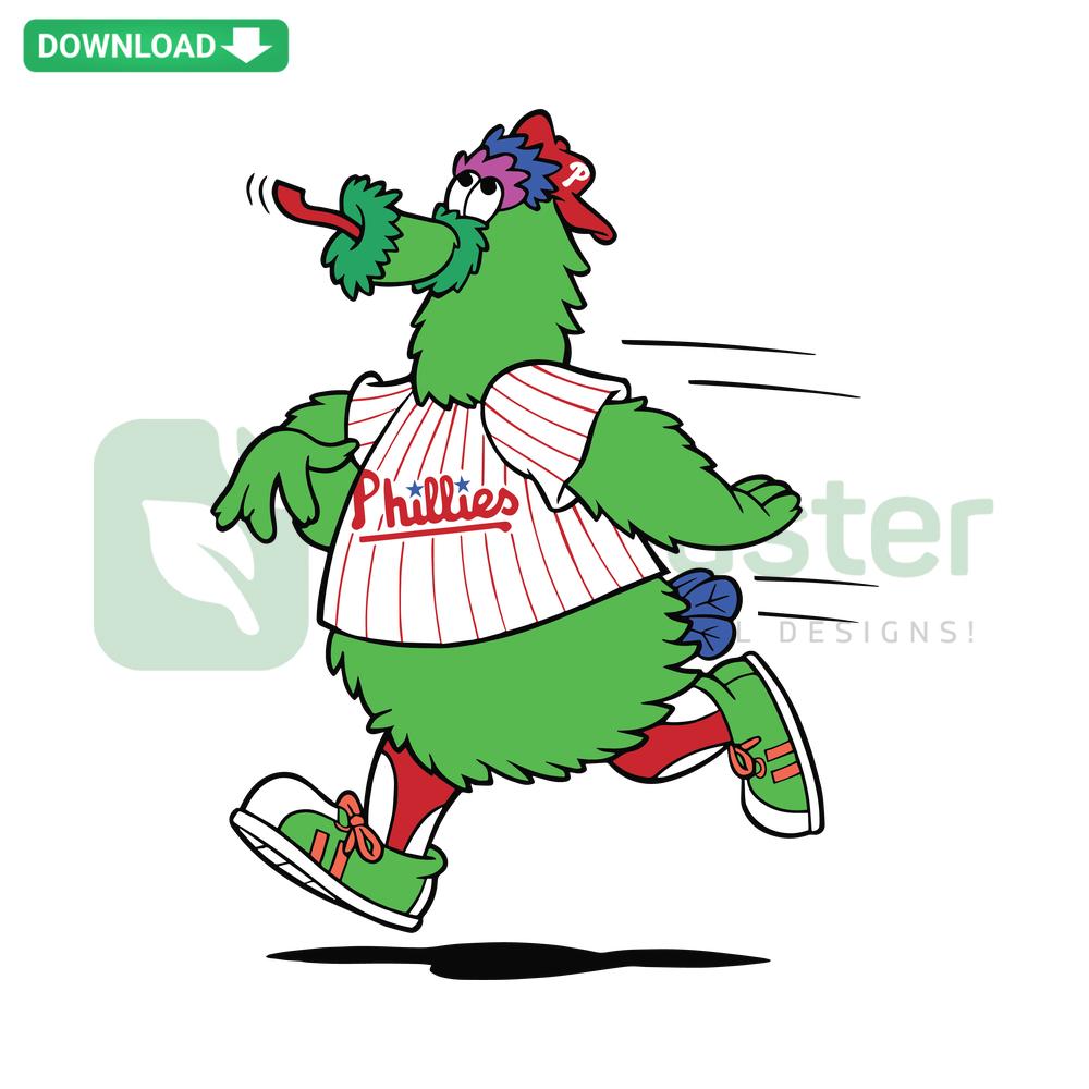 Phillies Phanatic Mascot Baseball Running SVG, vibrant vector graphic, ideal for Phillies fans, download for sports-themed designs.