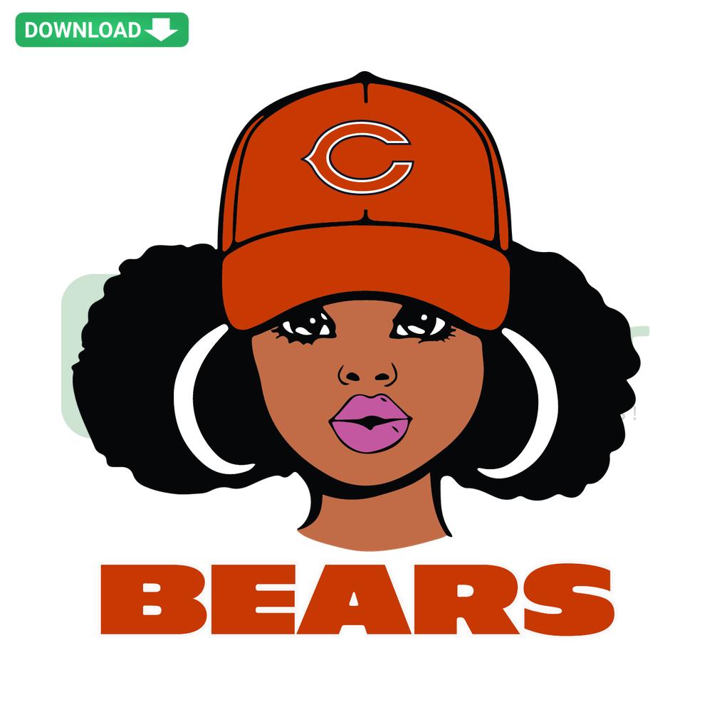 Chicago Bears Girl SVG: Illustrated girl in team colors, holding football, perfect for Cricut projects. SVG files for commercial use.