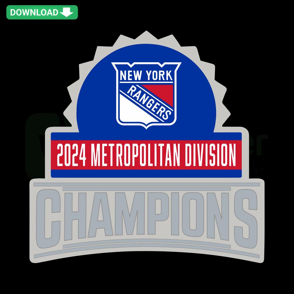 New York Rangers 2024 Metropolitan Division Champions SVG, craft design featuring team logo and trophy elements, printable sports art.