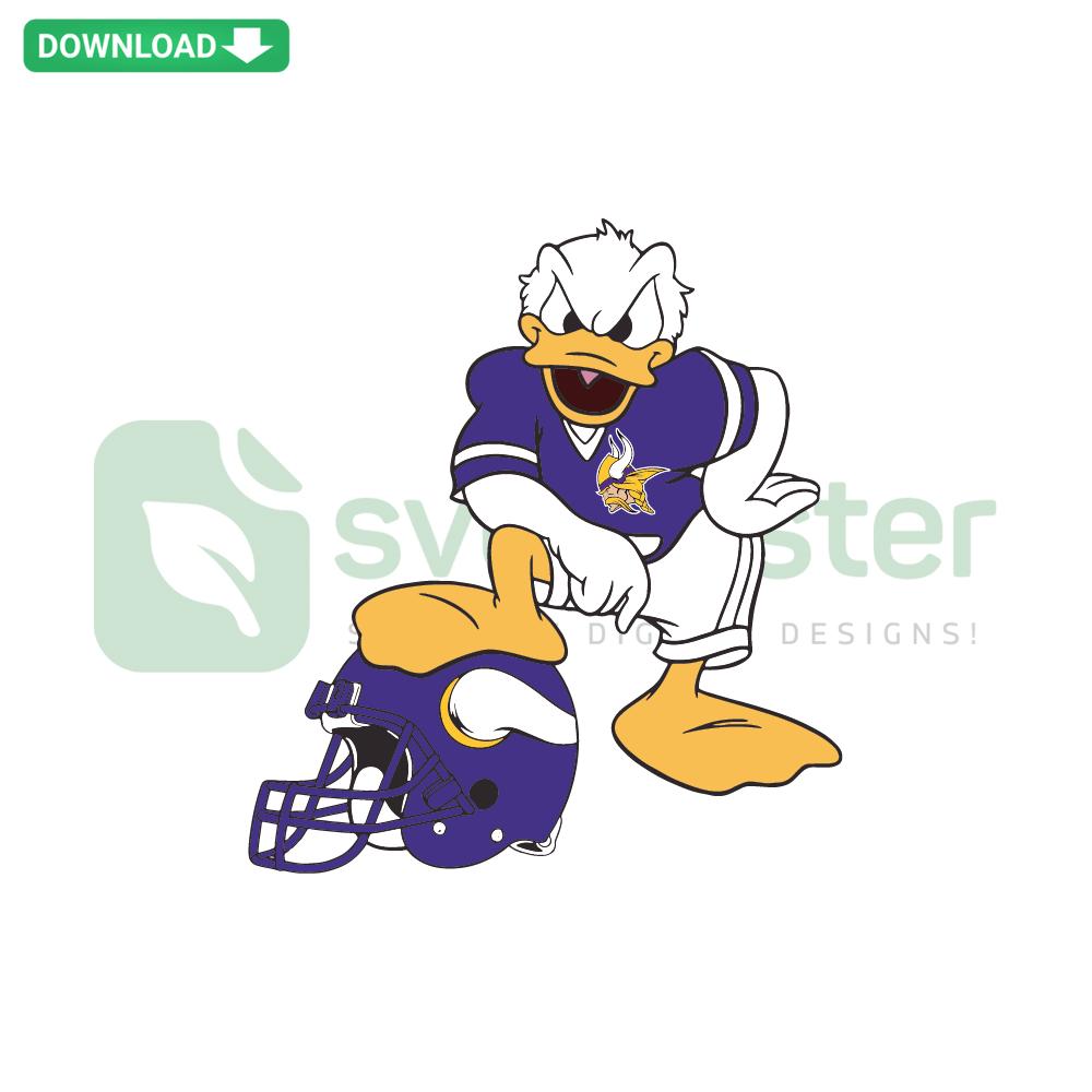 Donald Duck in Viking helmet, Minnesota Vikings-themed SVG clip art, perfect for digital download and DIY crafts.