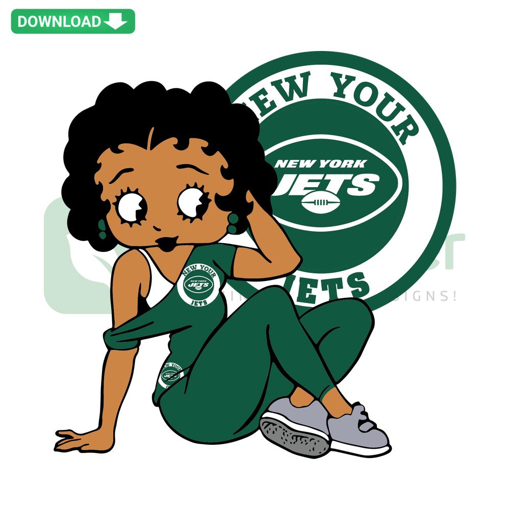 Betty Boop wearing New York Jets gear, SVG design for Cricut, digital download, sports SVG, Jets fan art.