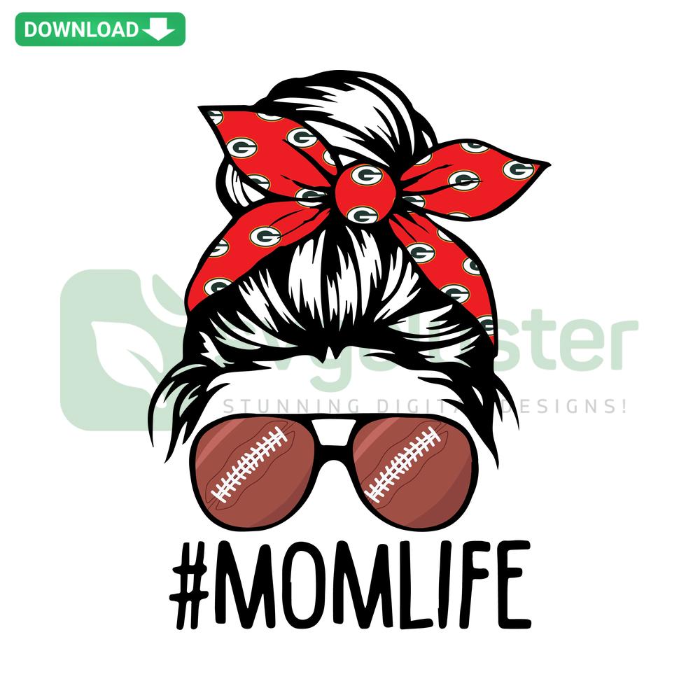 Green Bay Packers Mom Life SVG design featuring football elements, ideal for DIY wall art; perfect for Packers fans.