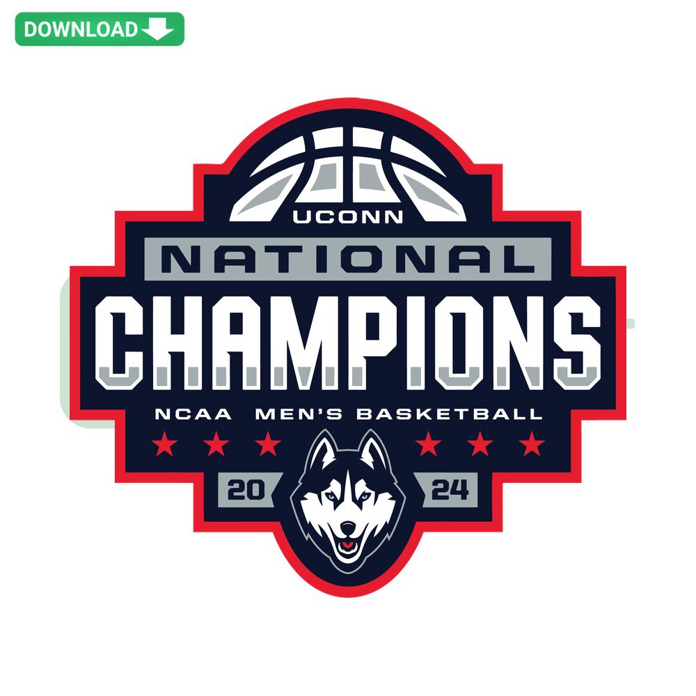 UConn National Champions Mens Basketball SVG Premium Design: Celebratory trophy and team logo for designers, high-quality SVG files.