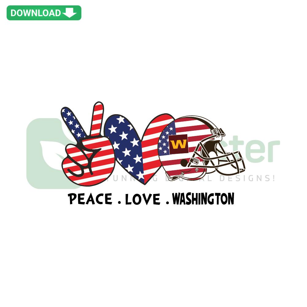 Independence Day Peace Love Washington SVG, patriotic design with peace sign, heart, and state silhouette for T-Shirt crafting.