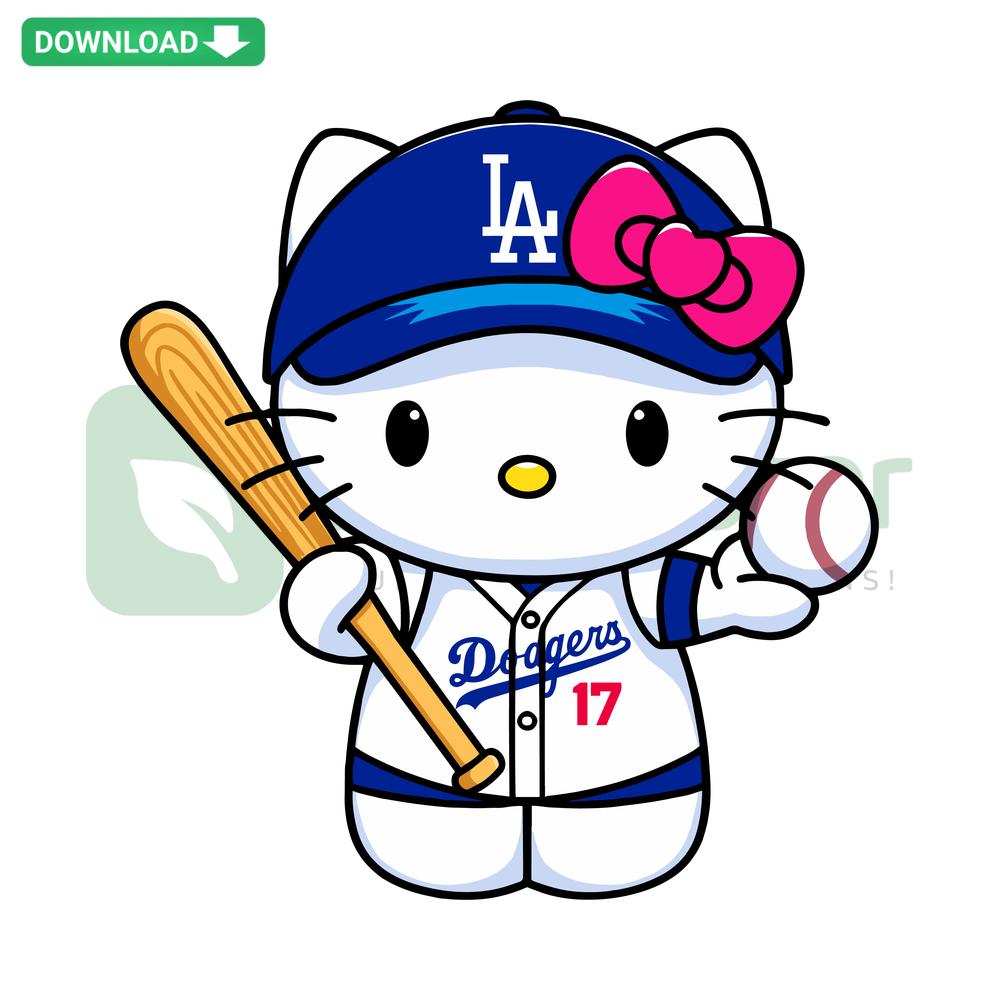 Hello Kitty in LA Dodgers uniform, MLB SVG, custom digital download, sports-themed vector art, personalized SVG files.