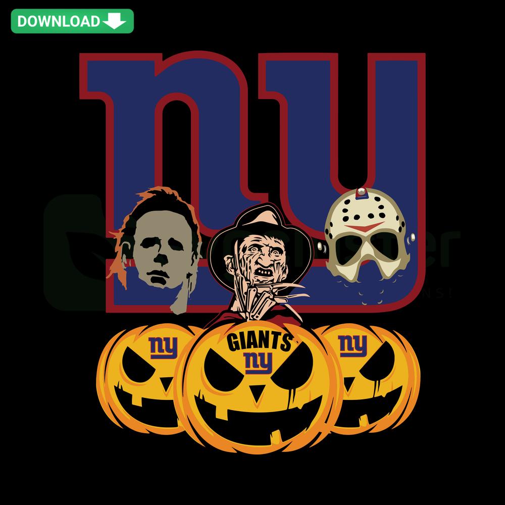 Halloween Horror Movie Pumpkin New York Giants SVG, featuring spooky carved pumpkin with Giants logo, perfect for SVG crafting.