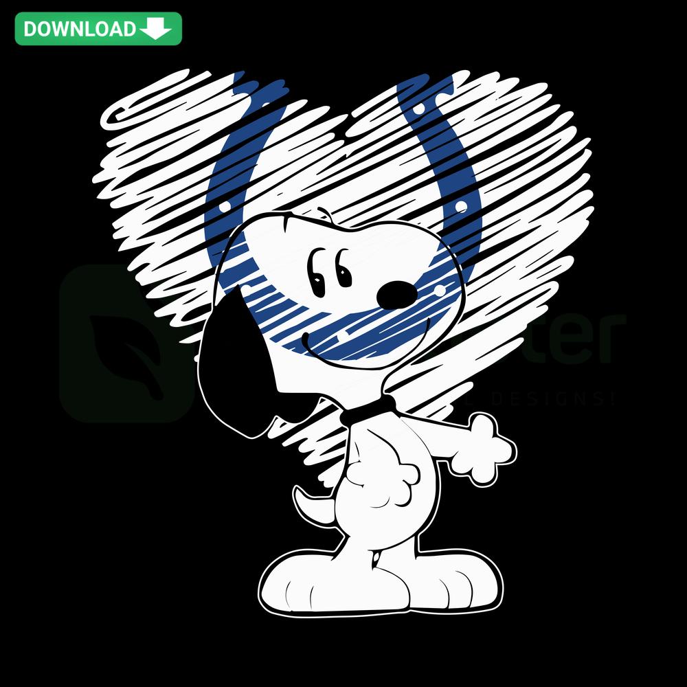 Snoopy in Colts jersey heart SVG, cute Indianapolis Colts crafting design, Snoopy SVG for craft projects.