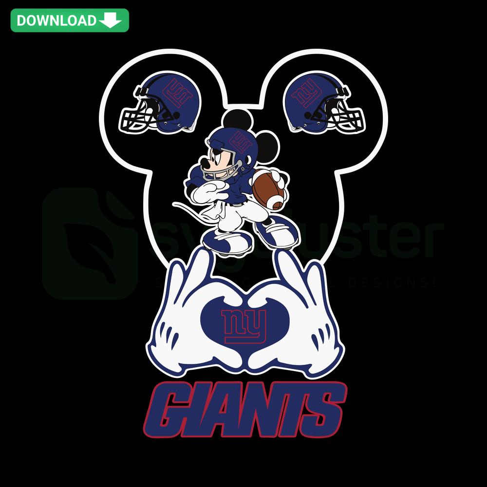 Mickey Mouse holding New York Giants logo SVG design, instant download, sports fan gift, digital art file for Cricut, DIY projects.