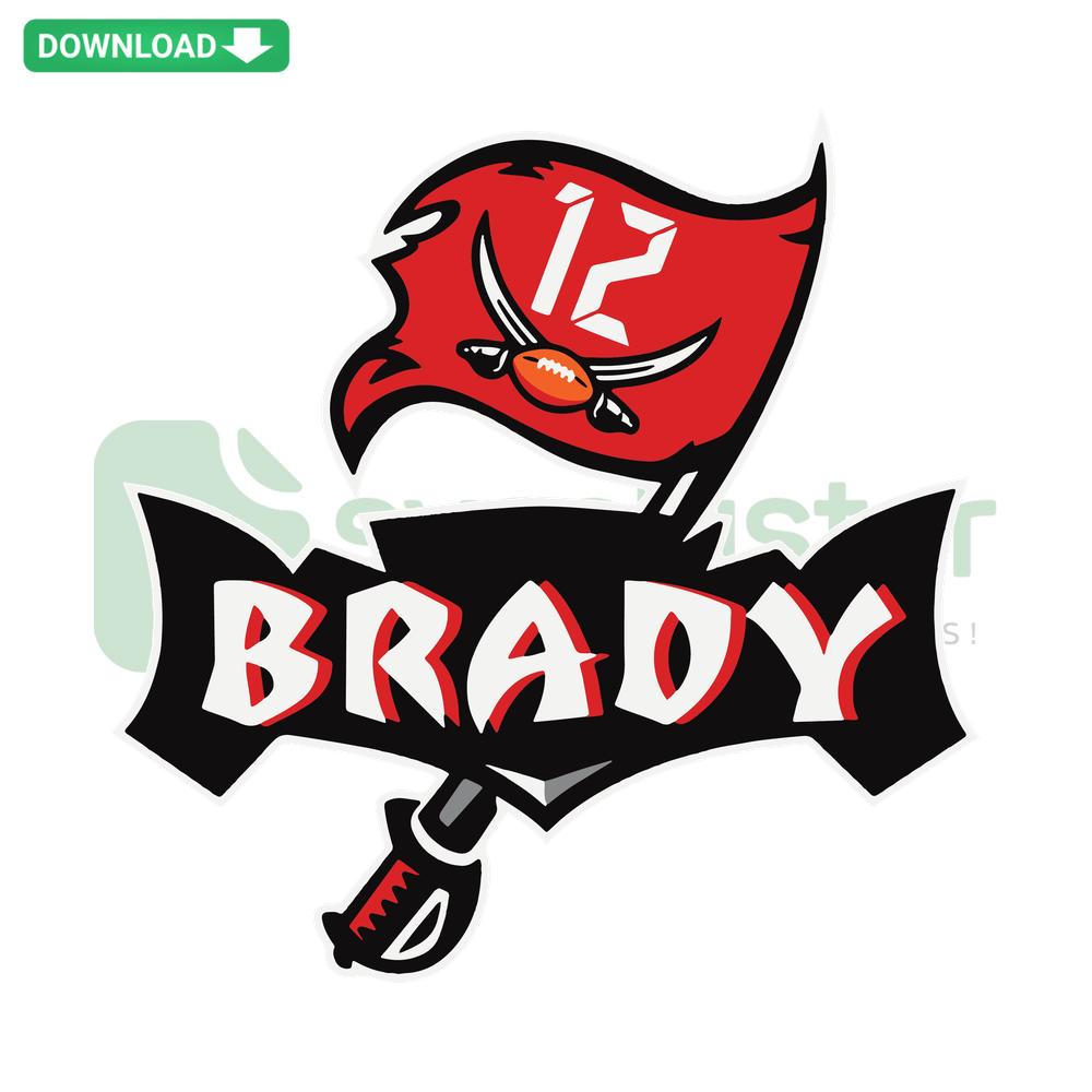 Tom Brady 12 Buccaneers SVG Digital Download, featuring editable sports design, TB12 jersey, perfect for crafts and Cricut projects.