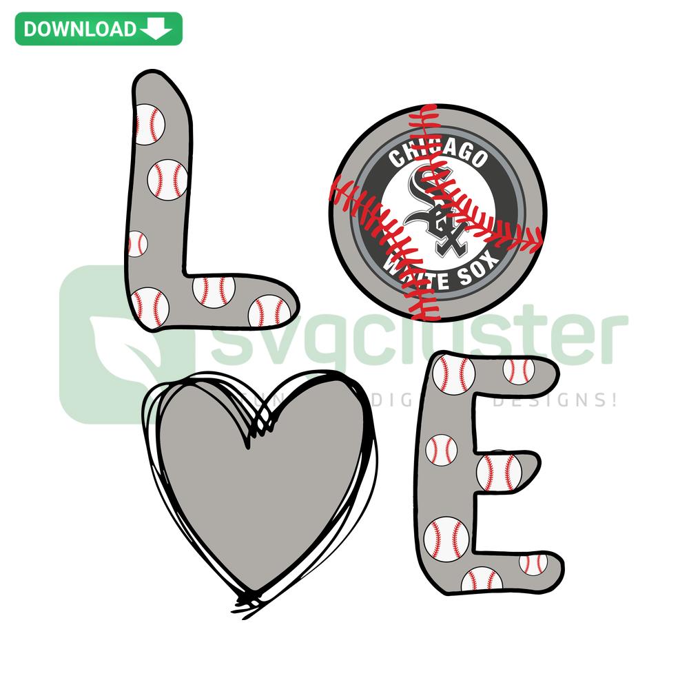 Chicago White Sox SVG; heart-shaped baseball, team logo, digital design resource for designers, Chicago sports graphics