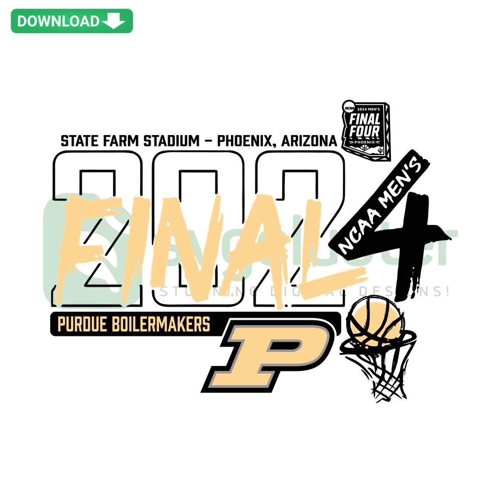 Purdue Boilermakers NCAA Final 4 Men's Basketball SVG, printable team logo design with bold text and basketball graphic.