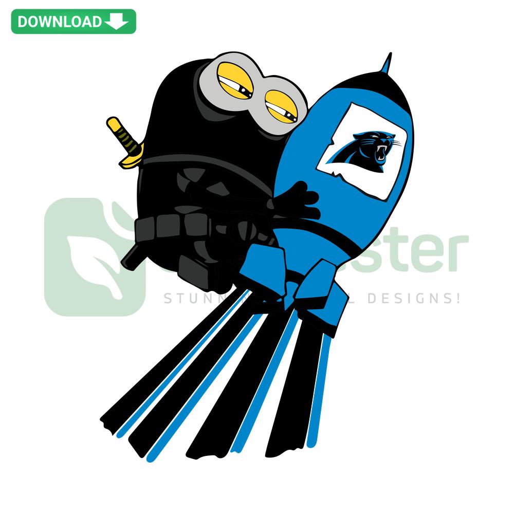 Minions Carolina Panthers Rockey SVG, Editable for Cricut, Digital Download, features Minion in Panthers jersey and helmet.