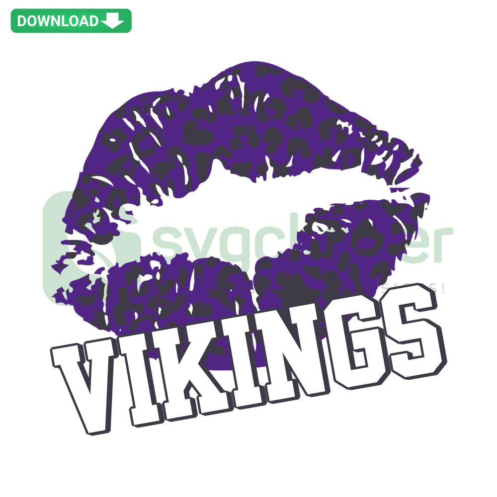 Leopard Pattern Lips Minnesota Vikings SVG: Unique SVG File with bold leopard lip print in Vikings colors for crafting projects.