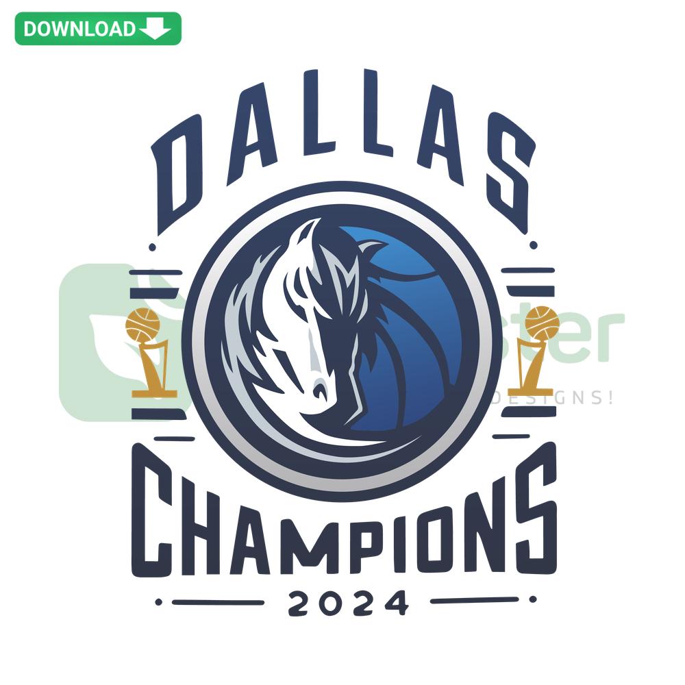 Dallas Mavericks Champions Basketball SVG, featuring team logo and championship trophy, perfect clip art for sports-themed crafts.