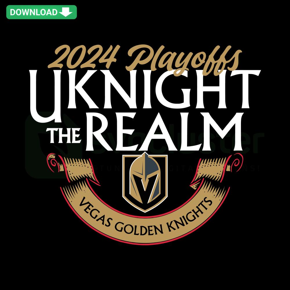 Vegas Golden Knights 2024 Uknight The Realm SVG design, bold gold and black colors, instant download for designers.