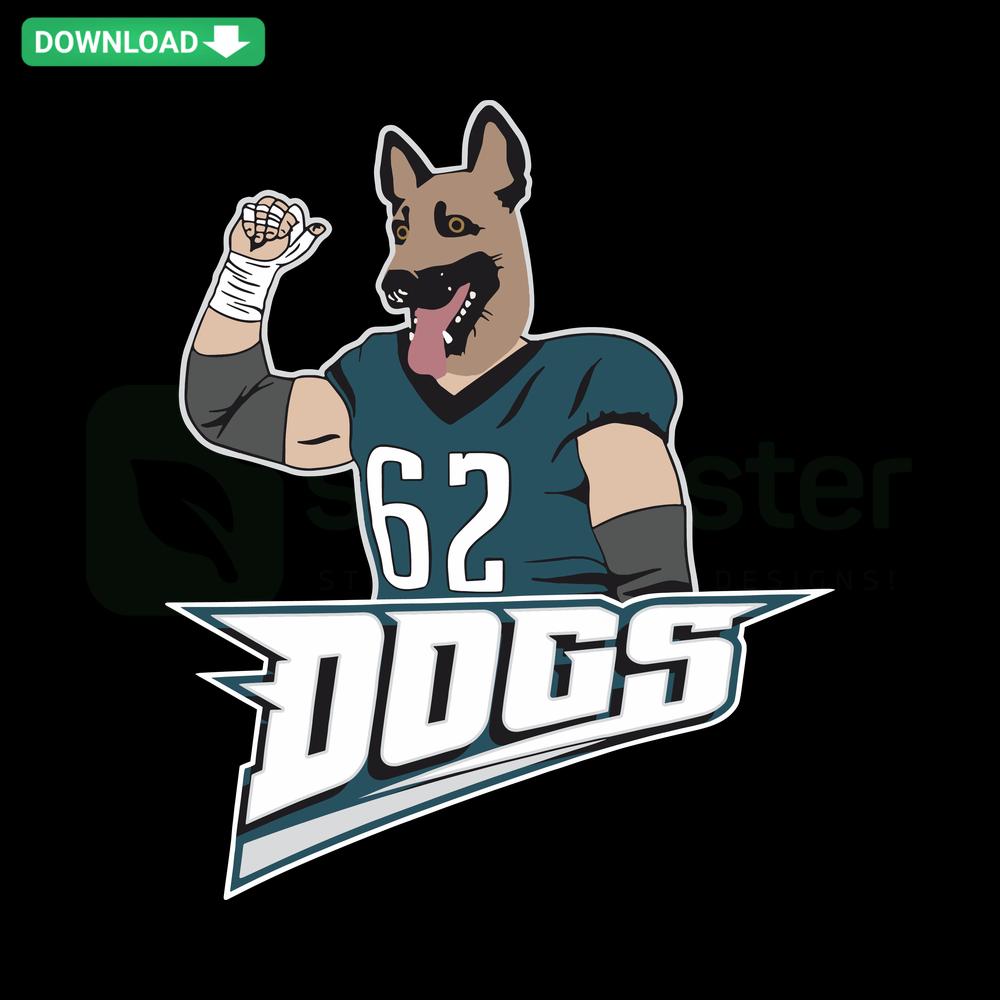 Philadelphia Eagles Jason Kelce 62 SVG design for Cricut, featuring dynamic dog-themed illustrations; ideal digital download.