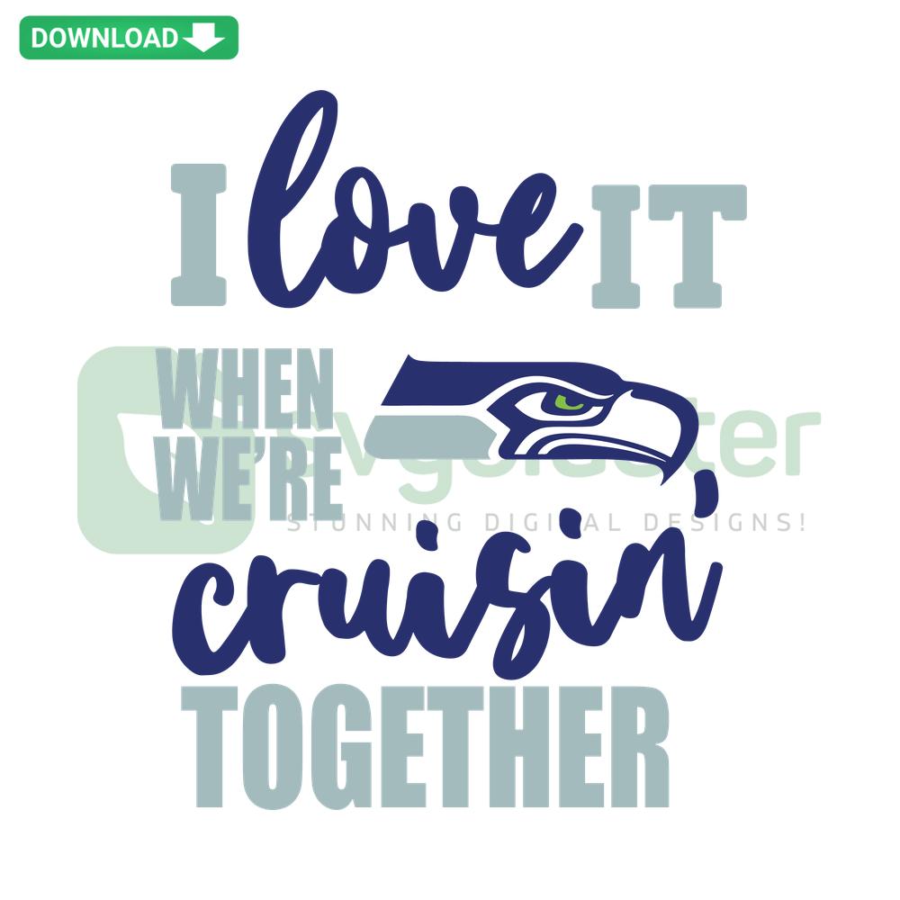 Seattle Seahawks Cruisin Together SVG: Blue and green vintage van with Seahawks logo; vector graphic download for DIY projects.