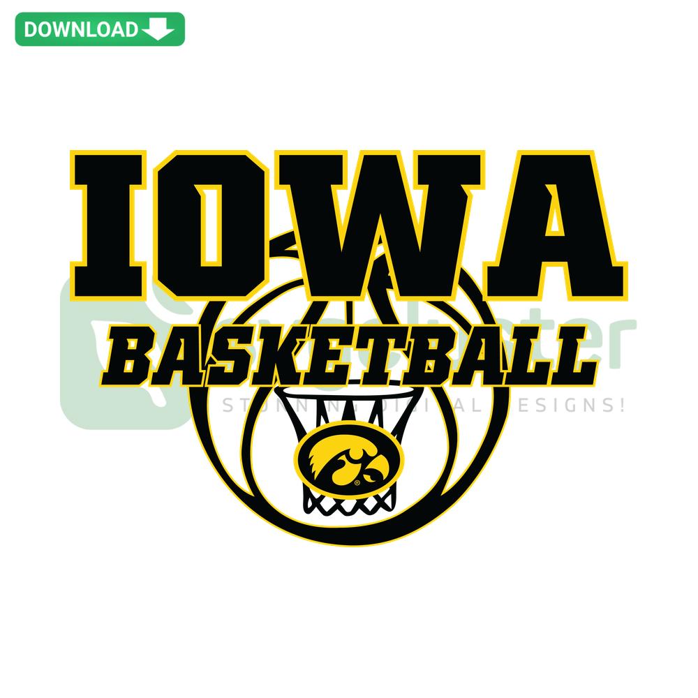 Retro Iowa Basketball Net NCAA Team SVG, Cricut Digital Files – Vintage design with Iowa team logo for crafting, digital download.