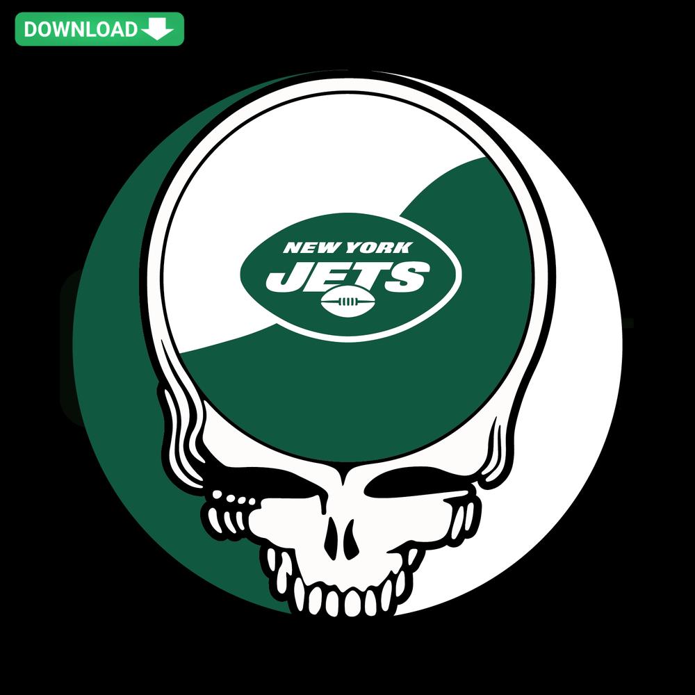 New York Jets Skull SVG with team logo, intricate design, printable digital download, DIY crafts, sports fan art files.