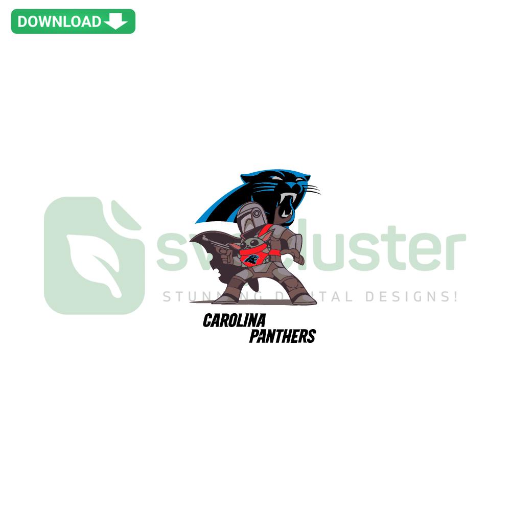 Mandalorian Baby Yoda in Panthers jersey SVG, perfect for unique wall art. Star Wars-loving NFL fans will adore this design!