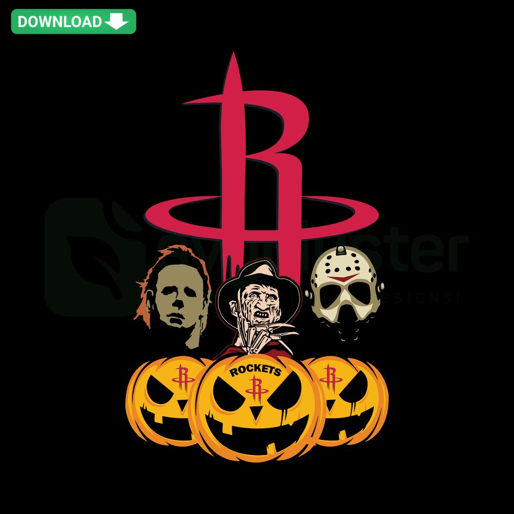 Halloween-themed pumpkin SVG featuring Houston Rockets logo; ideal for horror movie, crafting projects, cutting designs.