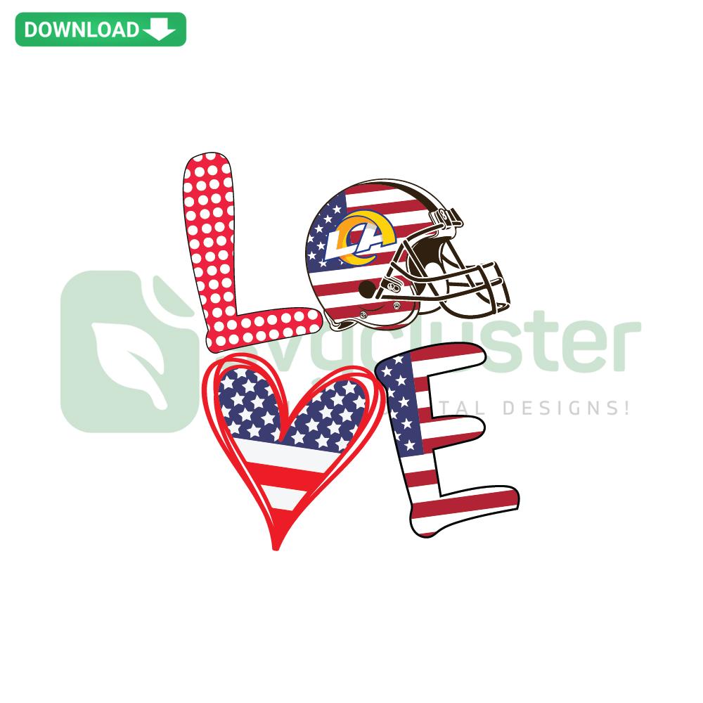 Independence Day Love Los Angeles Rams SVG design; features fireworks, Rams logo, perfect for Cricut and Silhouette crafts.