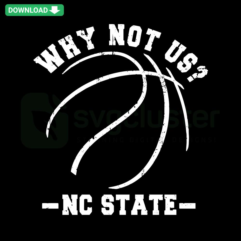 NC State Basketball Why Not Us SVG design with bold text; instant digital download, perfect for sports enthusiasts.