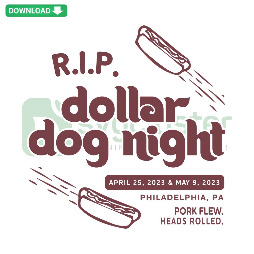 Philadelphia RIP Dollar Dog Night Baseball SVG, printable file featuring baseball theme with dollar bills, ideal for crafting.