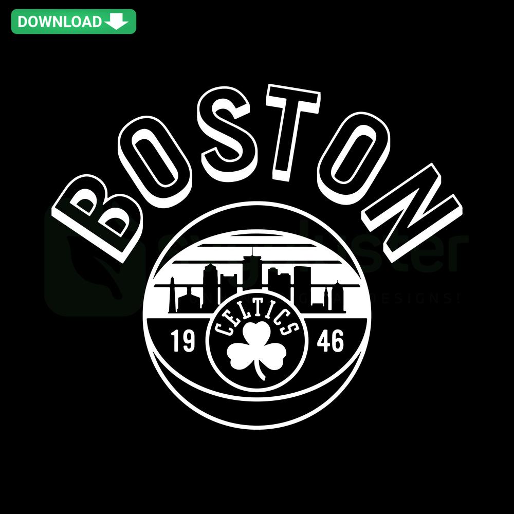 Vintage Boston 1946 Celtics logo SVG download, ideal for Cricut/Silhouette crafting; classic clover design, bold green and white colors.
