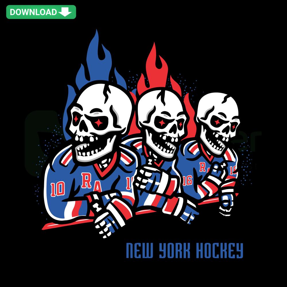 New York Rangers Skeleton Hockey SVG, digital download, includes cut files for crafting; perfect for hockey-themed DIY projects.