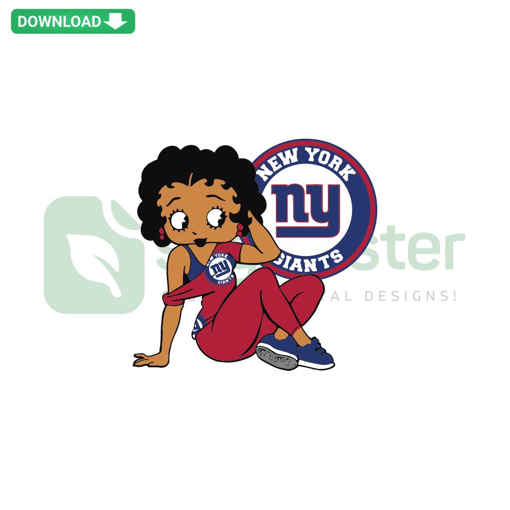 Betty Boop dressed in New York Giants attire SVG, perfect for SVG design downloads featuring iconic cartoon character.