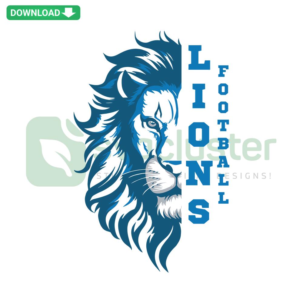 Lions Football SVG Digital Download, fierce lion head design, perfect for DIY Sports Wall Art.