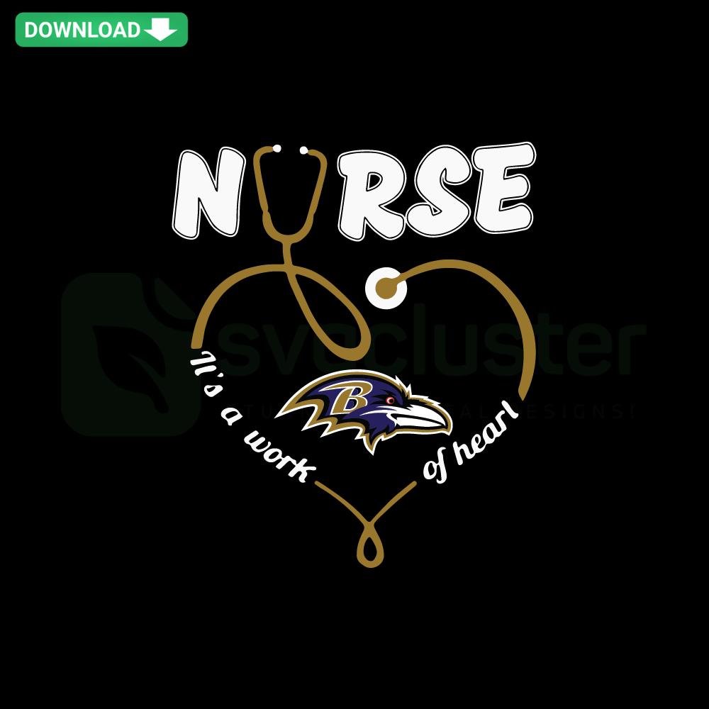Baltimore Ravens-themed SVG with heart and nurse motifs, perfect for creating healthcare-inspired crafts and apparel.