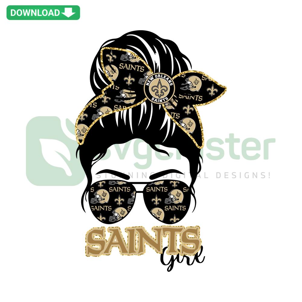 Messy Bun Saints Girl SVG, Editable Cricut Download, Features Female Silhouette with Saints Logo and Glasses, Digital Design