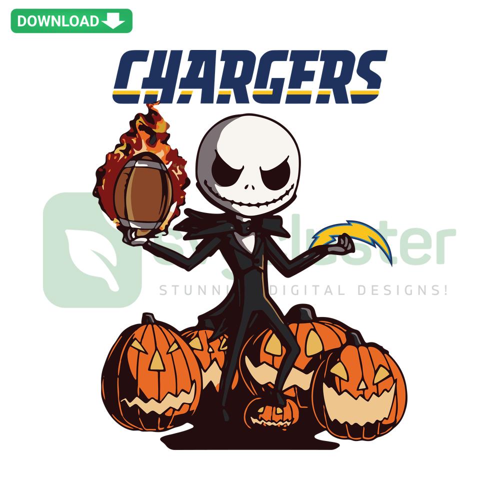Los Angeles Chargers Jack Skellington Halloween SVG, spooky Jack in Chargers gear, instant download graphics.