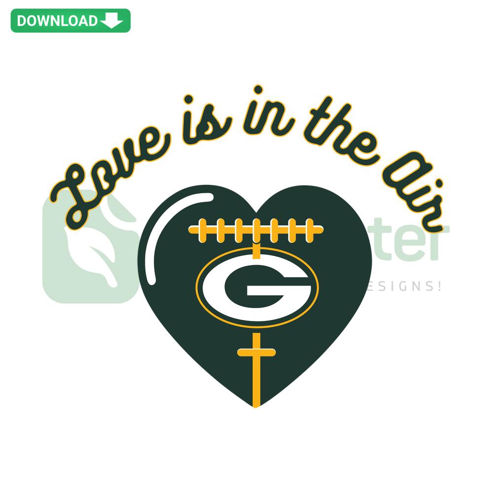 Green Bay Packers-themed SVG for Cricut featuring heart-shaped football design, perfect for sports DIY crafts.