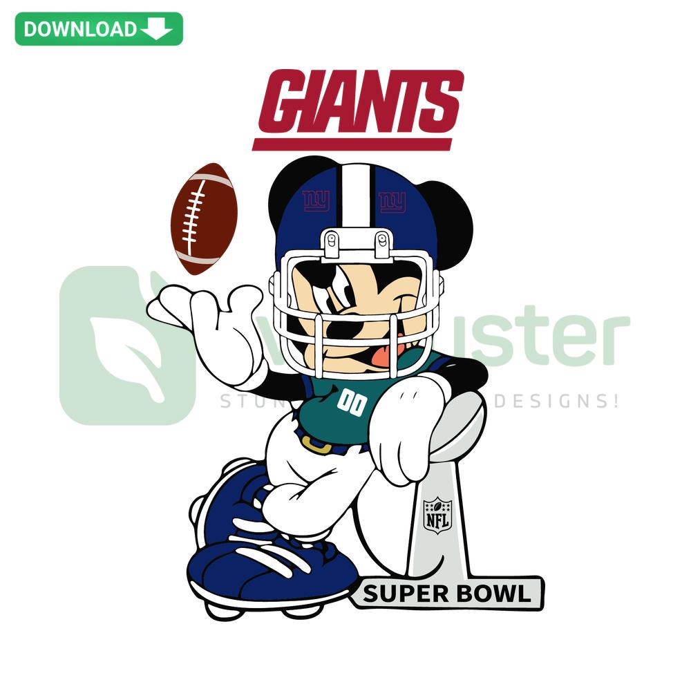 Mickey Mouse in New York Giants gear SVG, Cricut-ready digital download, perfect for sports fans and crafting projects.
