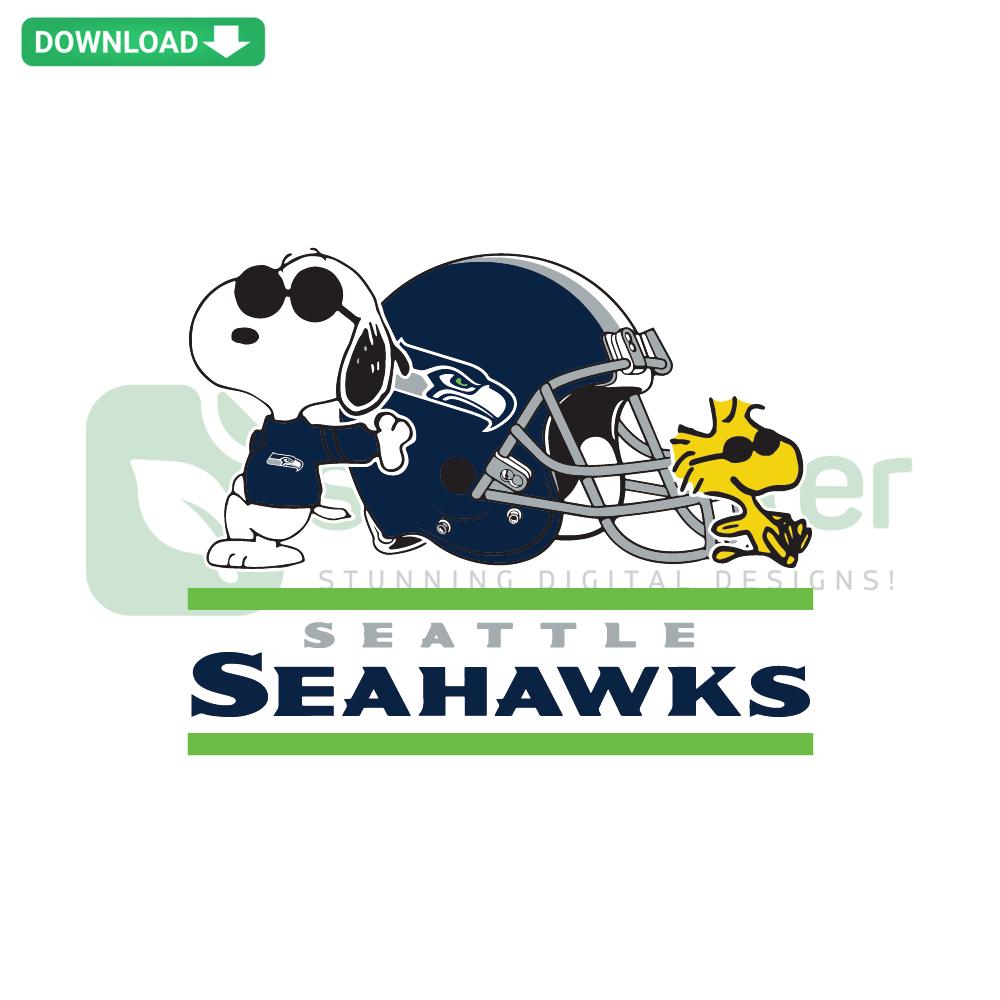 Seattle Seahawks Snoopy Woodstock SVG - Cute crafting design featuring Snoopy and Woodstock in Seahawks gear with SVG elements.