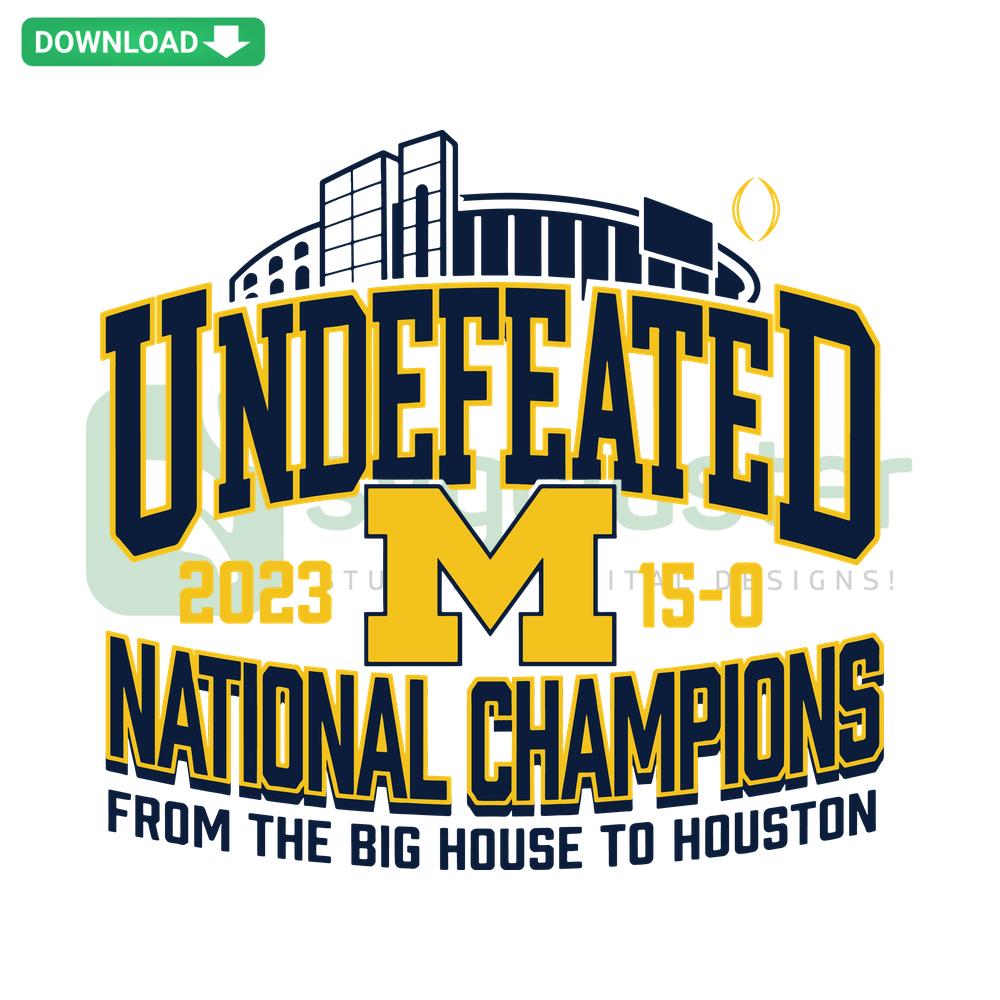 Undefeated National Champions SVG design, Big House to Houston theme, digital asset by SVGCluster, sporty lettering, championship trophy.