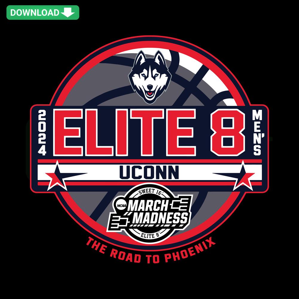 UConn Huskies 2024 Elite 8 SVG, Men's Basketball SVG File Collection, digital design, team logo, customizable sports graphic.