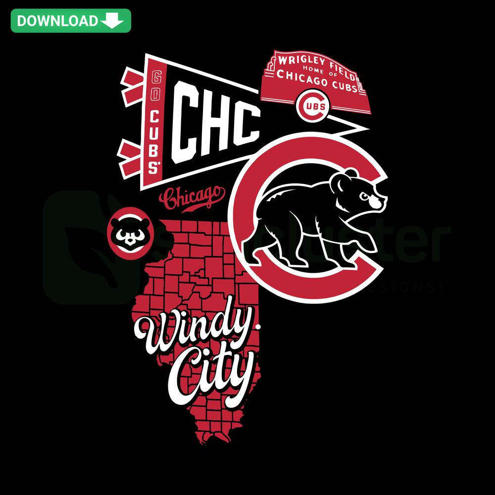 Wrigley Field Chicago Cubs Baseball SVG, classic stadium logo design, instant download, high-quality vector image for Cricut use.
