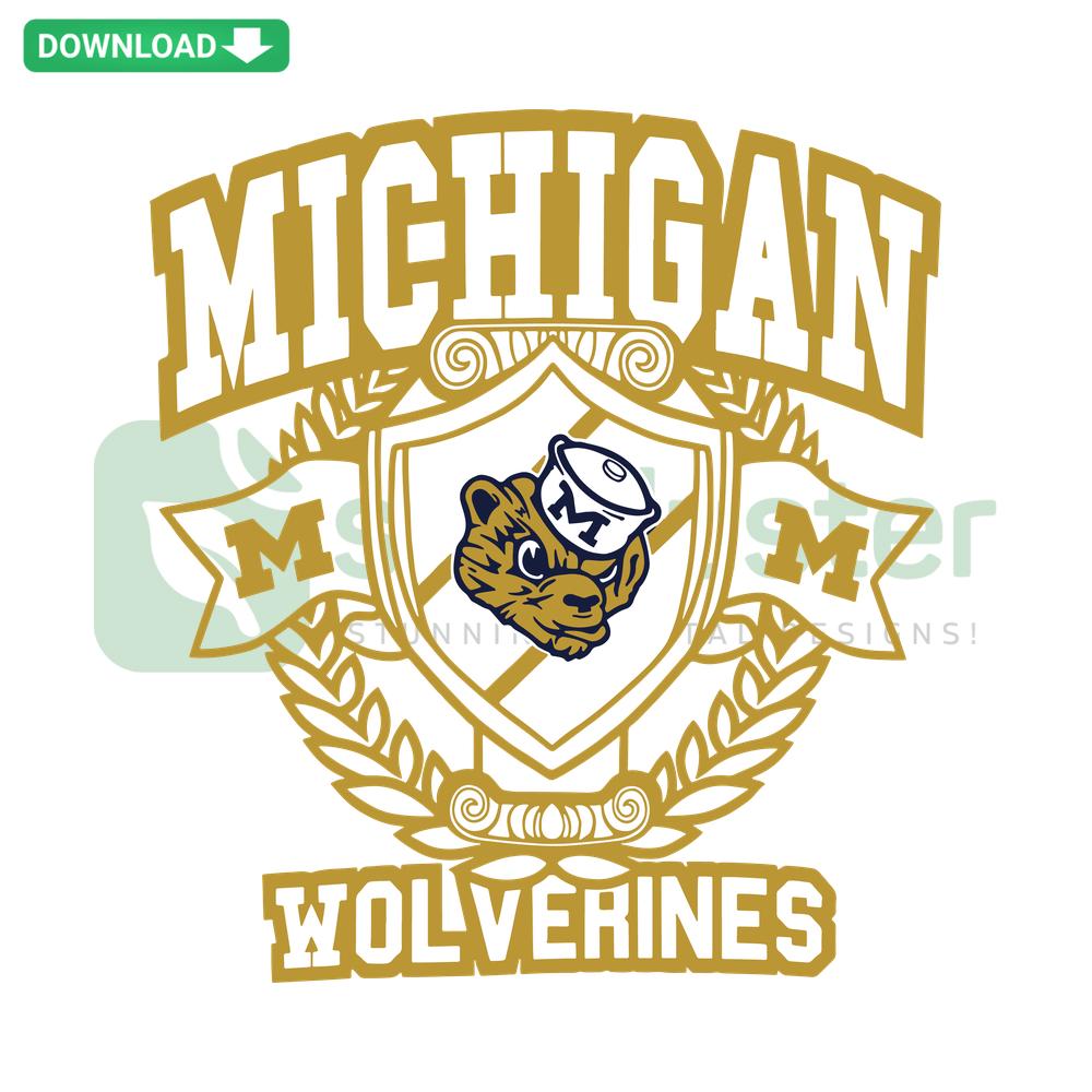 Vintage Michigan Wolverine College Football Team SVG, Editable design with classic team logo, retro style, craft-ready files.
