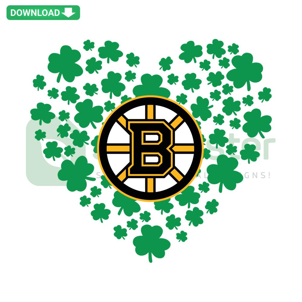 Clover Leaf St Patrick's Day Boston Bruins SVG, high-resolution design featuring a clover leaf in Bruins colors and logo.