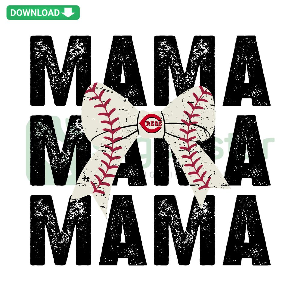 Mama Bow Tie Baseball Cincinnati Reds SVG, Editable SVG for Cricut featuring stylish bowtie, baseball stitches, and Reds logo.