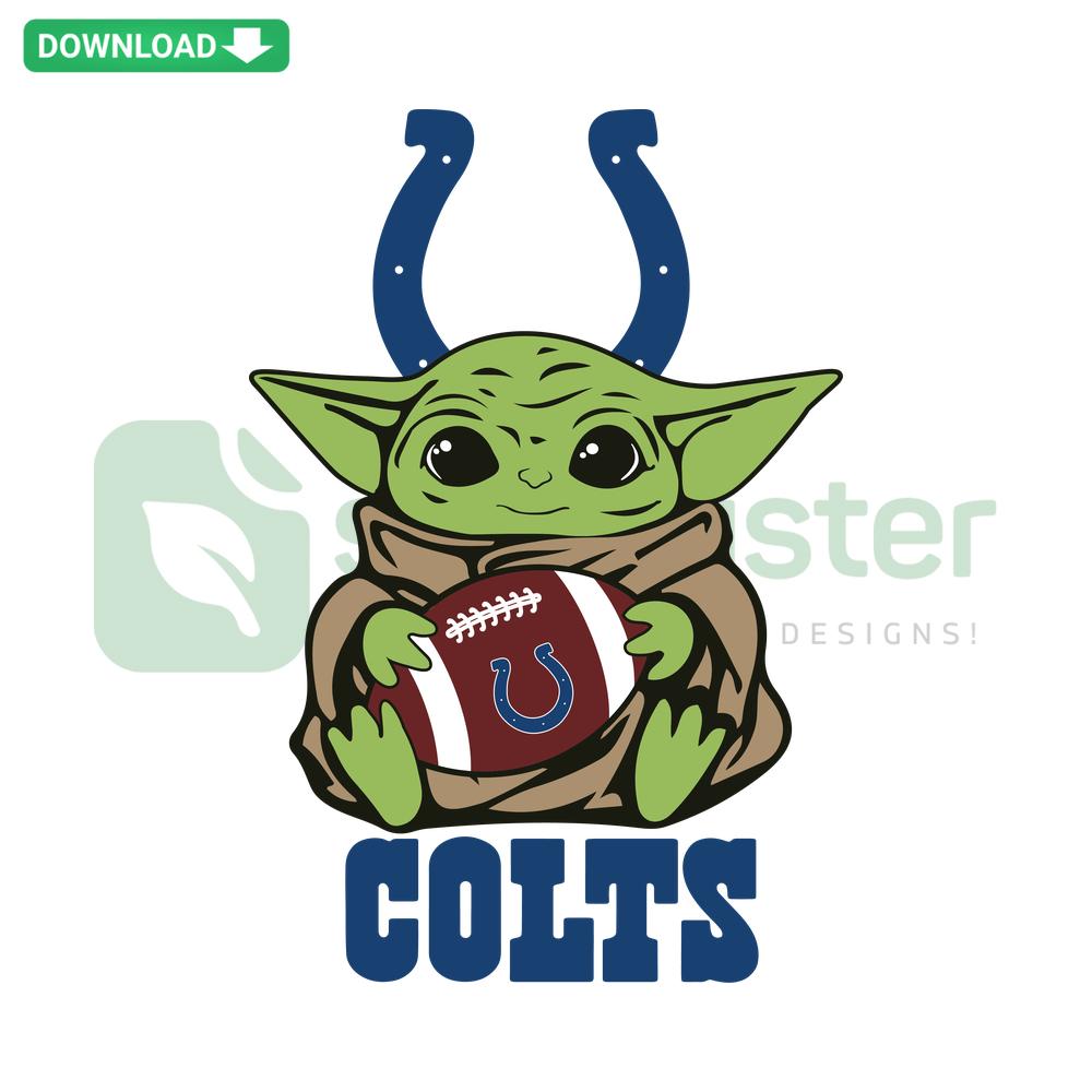 Baby Yoda Indianapolis Colts SVG, Star Wars themed graphics, instant download, cute Baby Yoda in Colts team colors.