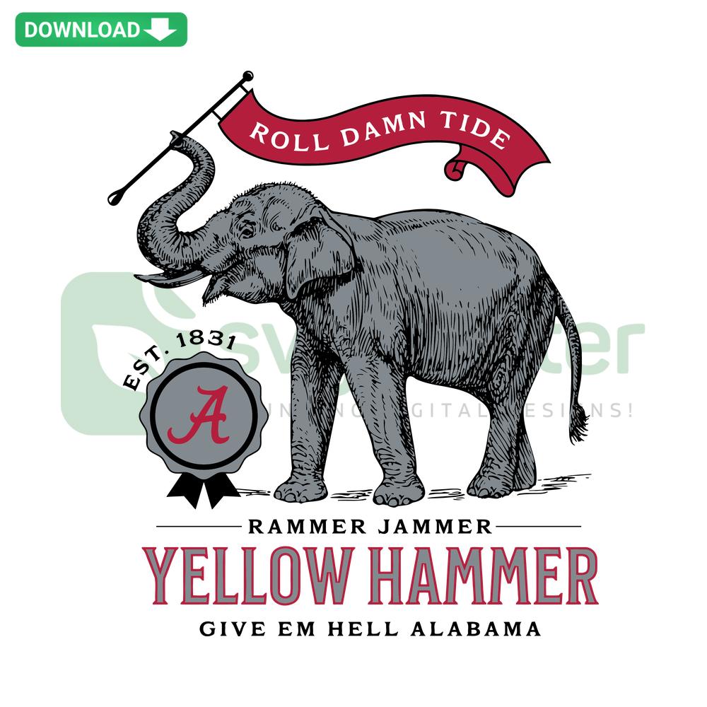 Alabama Roll Tide SVG design featuring Rammer Jammer text, perfect for Cricut projects. Editable digital download.