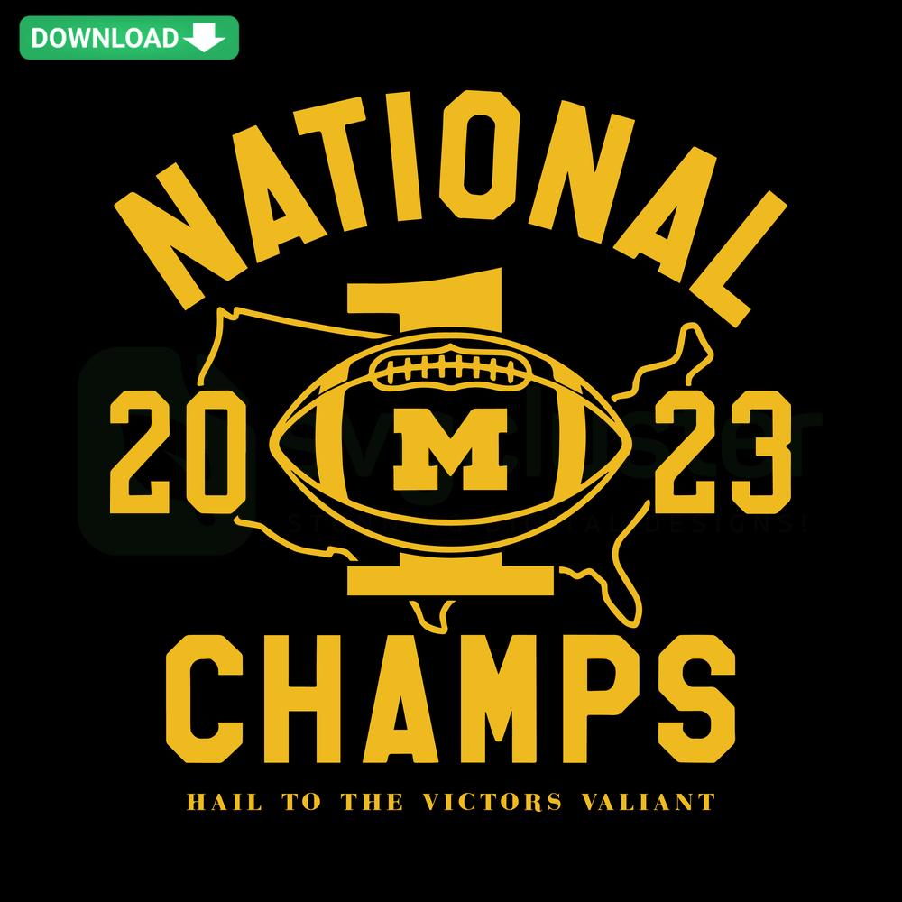 Retro Michigan Football 2023 National Champs SVG design with bold vintage text, blue and maize colors, high-resolution vector graphic.
