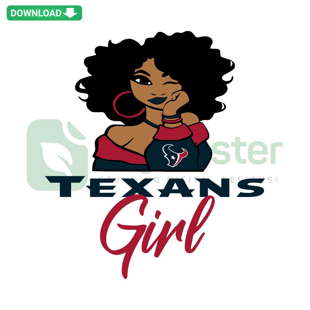 Texans Girl SVG Design: Unique Digital Download featuring bold Texas theme, perfect for crafting and decor projects.
